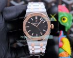 Copy Audemars Piguet Royal Oak watch Black Dial Rose Gold Bezel 2-Tone Rose Gold Strap 41mm